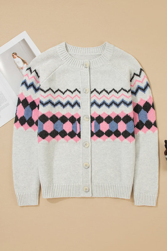 Pink Stripe Geometric Cardigan For Stylish Wear