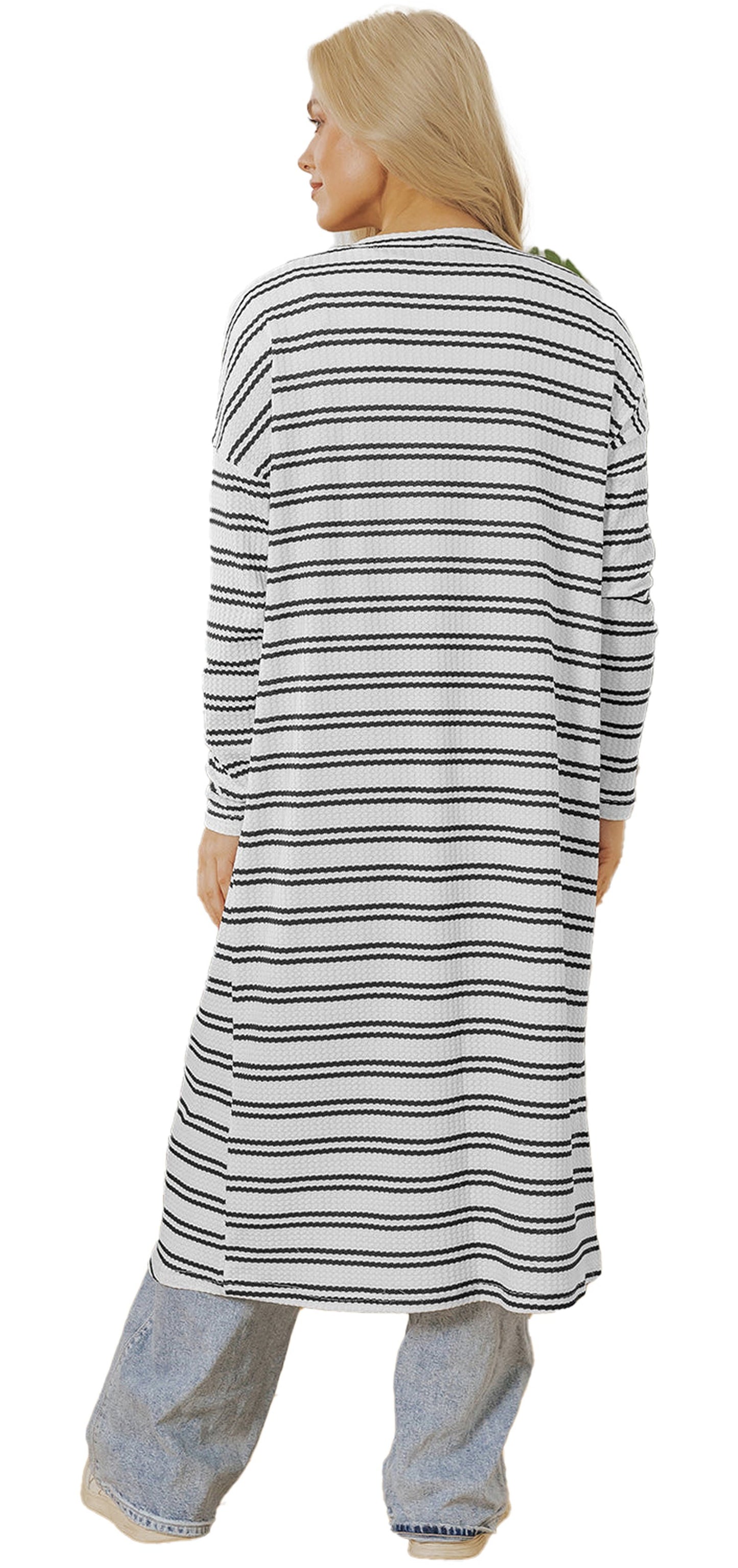 Black Stripe Duster Cardigan For Trendy Looks