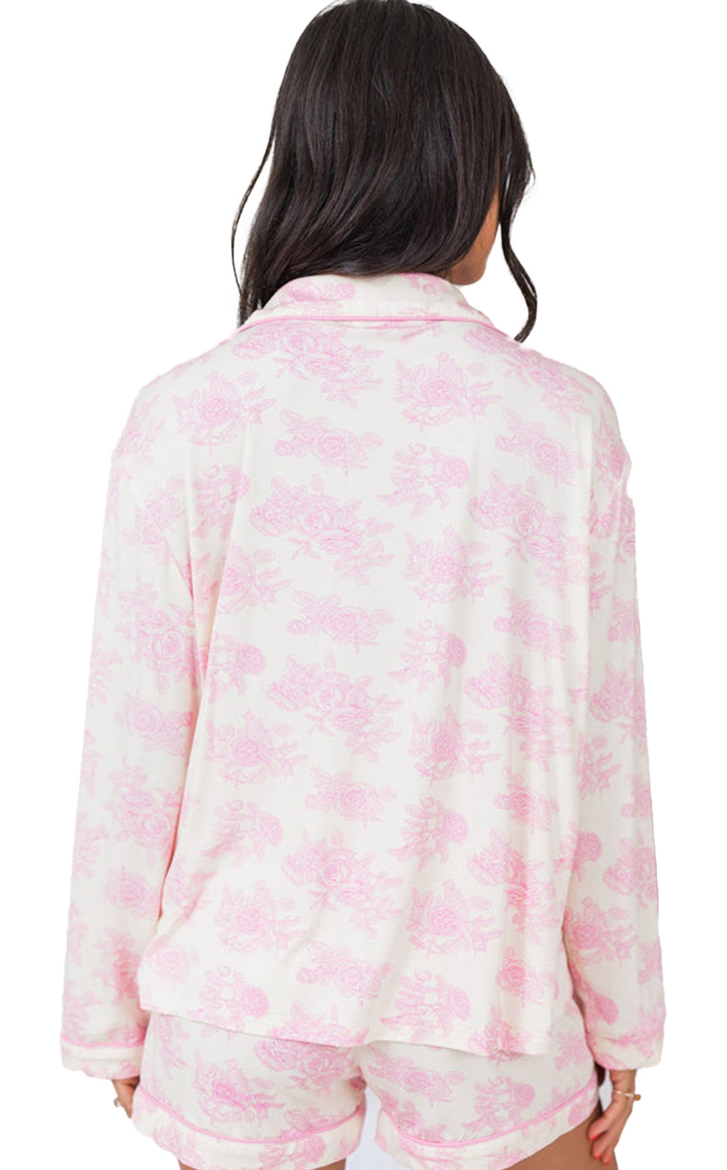 Pink Floral Pajamas Set For Women