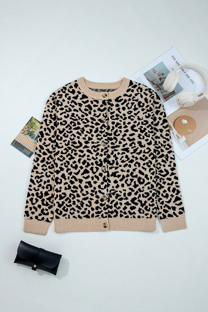 Khaki Leopard Print Cardigan For Stylish Looks