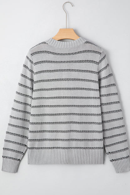 Gray Stripe Button Front Cardigan