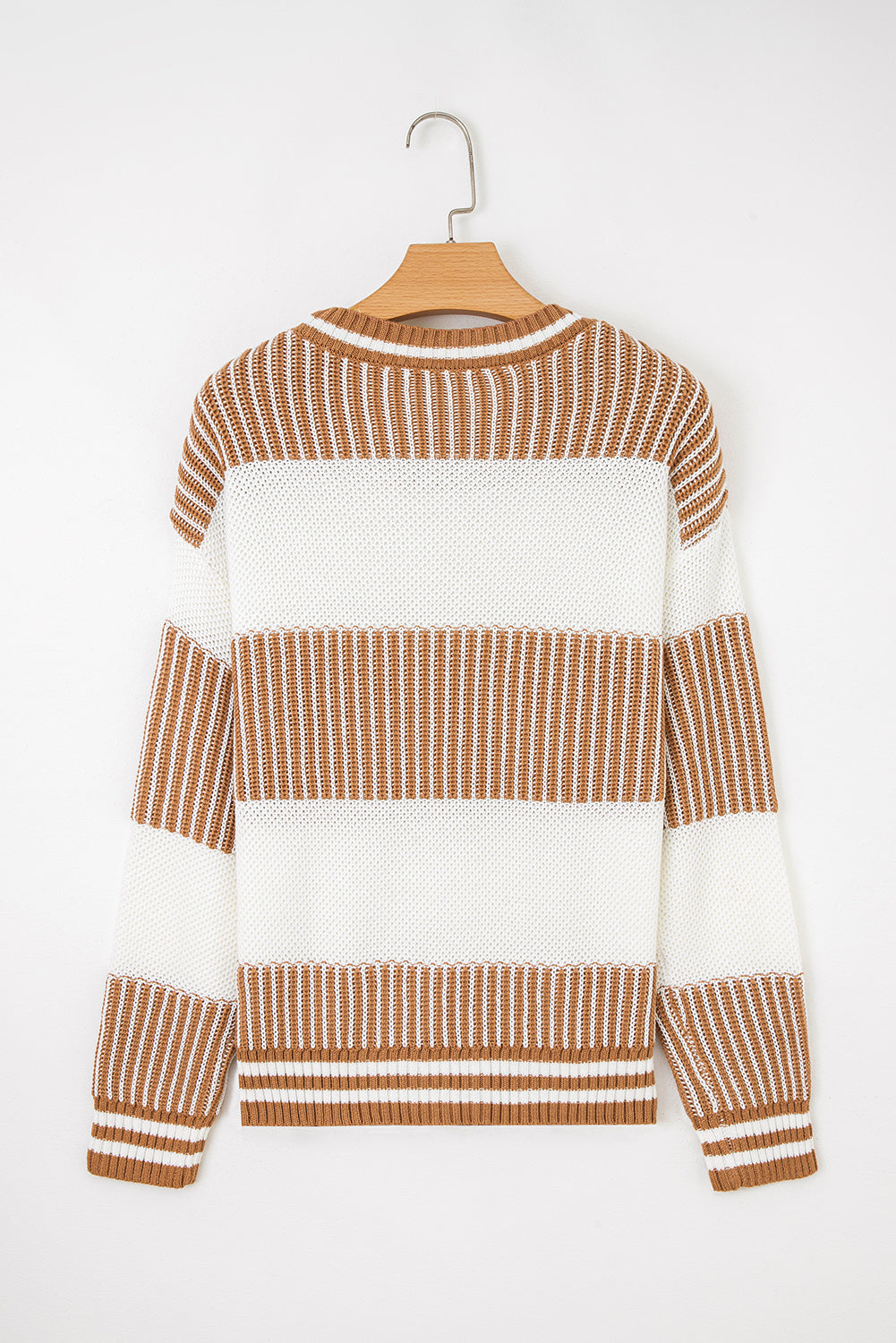Brown Striped Patchwork Sweater For Trendy Look
