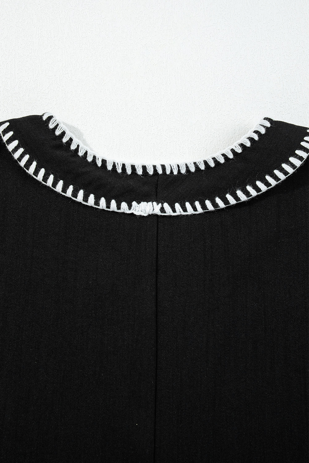 Black Contrast Stitch Mini Dress Tiered V-Neck
