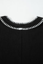Black Contrast Stitch Mini Dress Tiered V-Neck