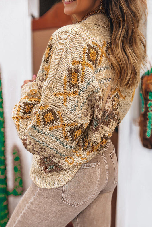 Western Pattern Cardigan Sweater