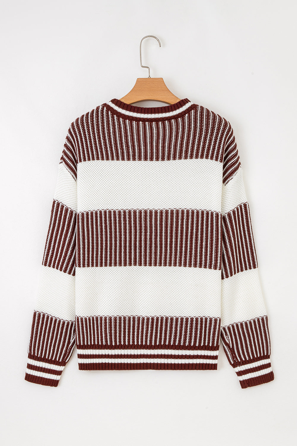 Brown Striped Patchwork Sweater For Trendy Look
