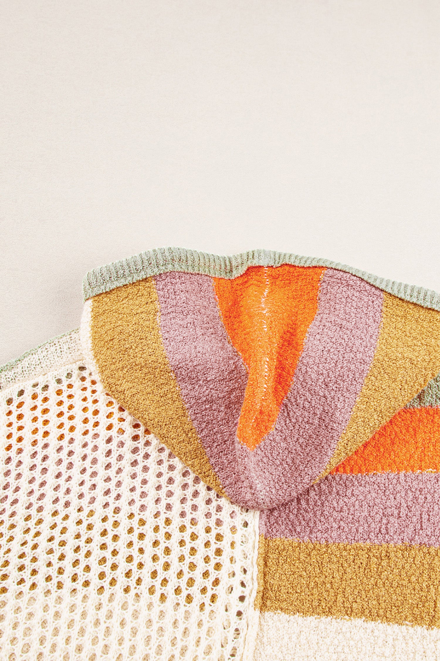 Beige Oversized Colorblock Sweater