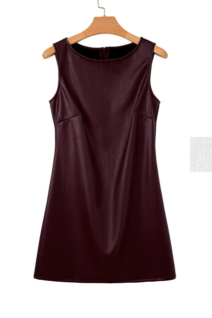 Vegan Leather Mini Dress Sleeveless A-Line