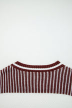 Brown Striped Patchwork Sweater For Trendy Look