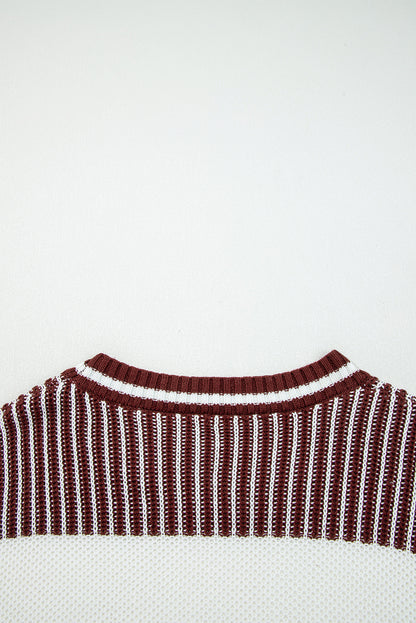 Brown Striped Patchwork Sweater For Trendy Look