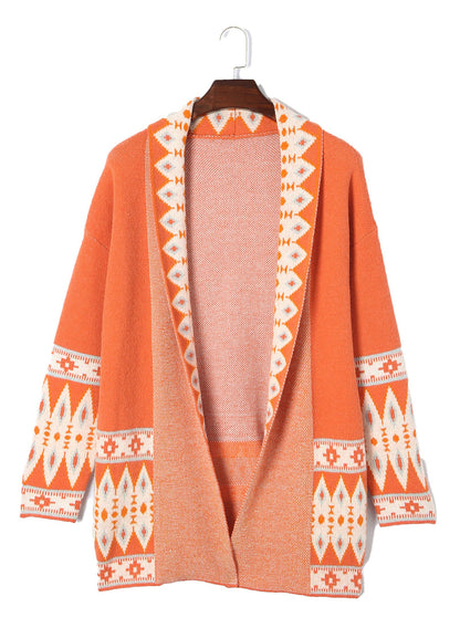 Brown Aztec Print Cardigan For Trendy Styles