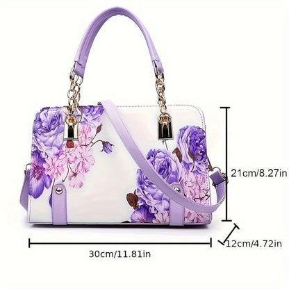 Back View of Elegant Floral Print Satchel Bag
