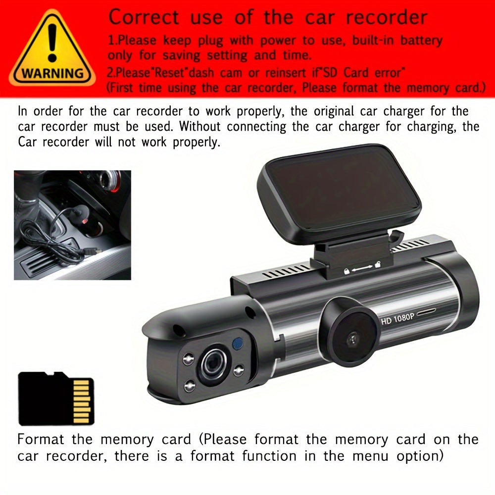 1080p Dual Dash Cam With Night Vision