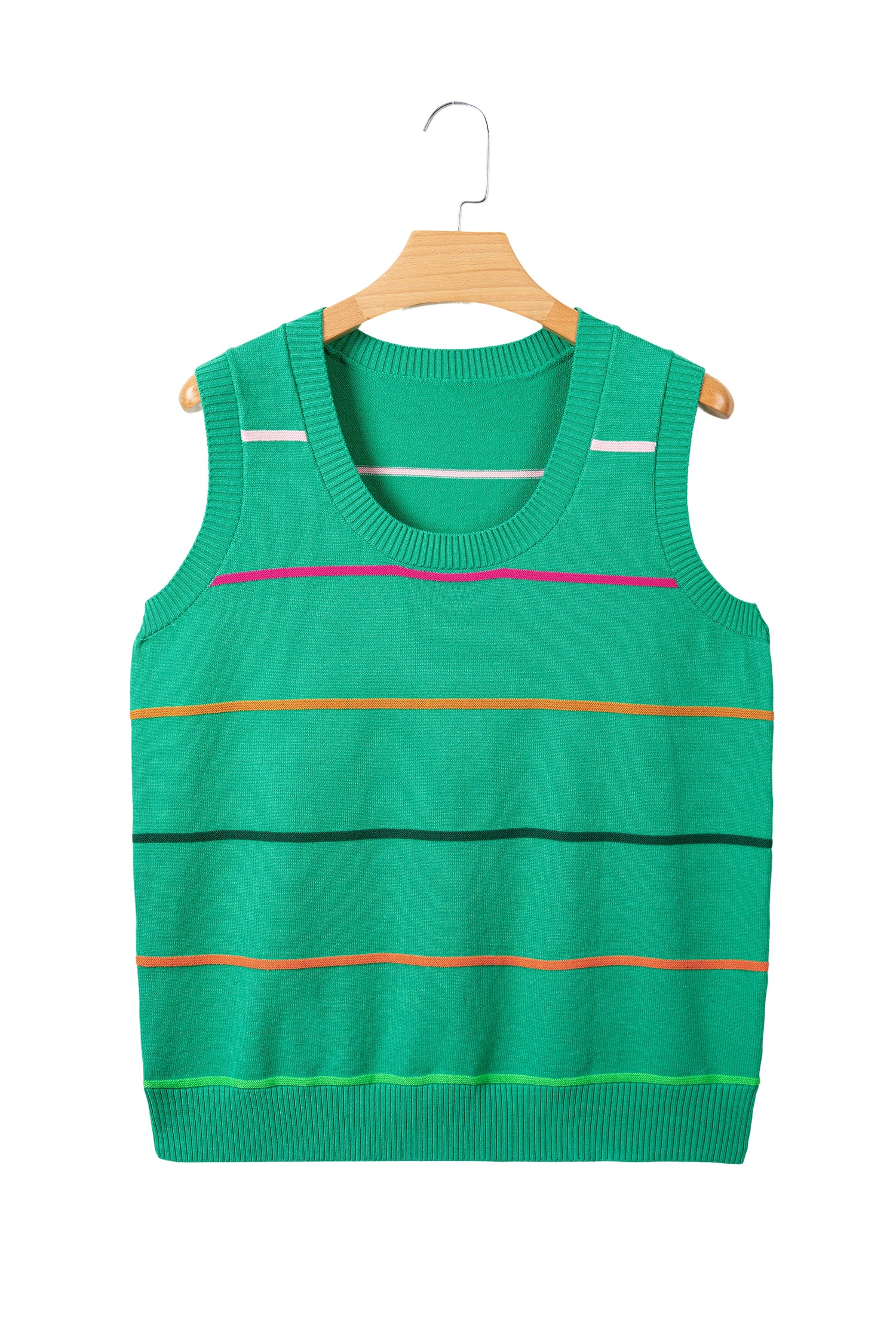 White Stripe Round Neck Knitted Sweater Tank