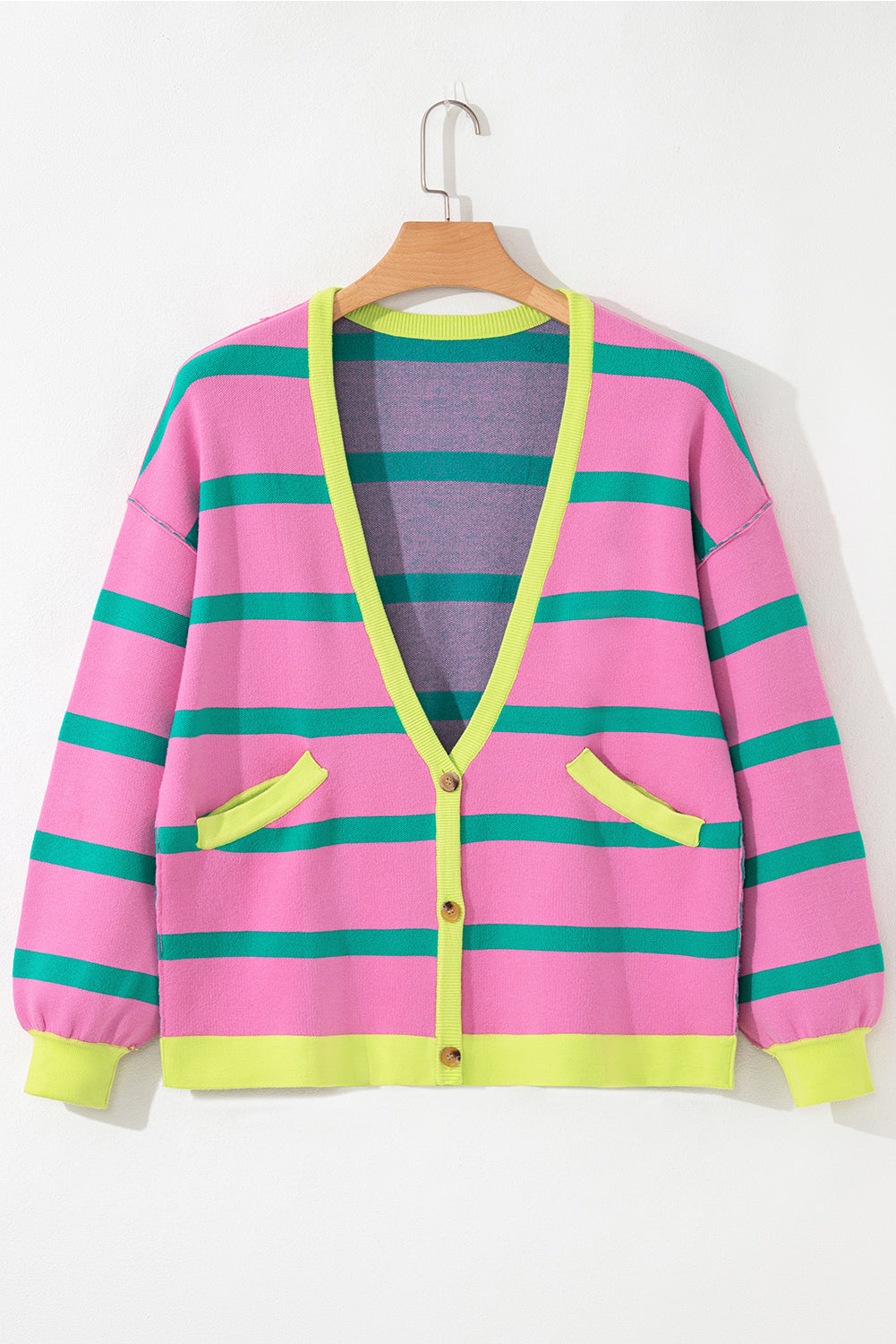 Pink Stripe Colorblock Cardigan For Trendy Style