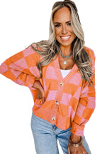 Orange Checkered Cardigan For Trendy Style