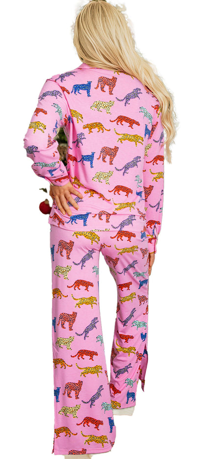 Pink Cheetah Print Pajama Set For Comfort