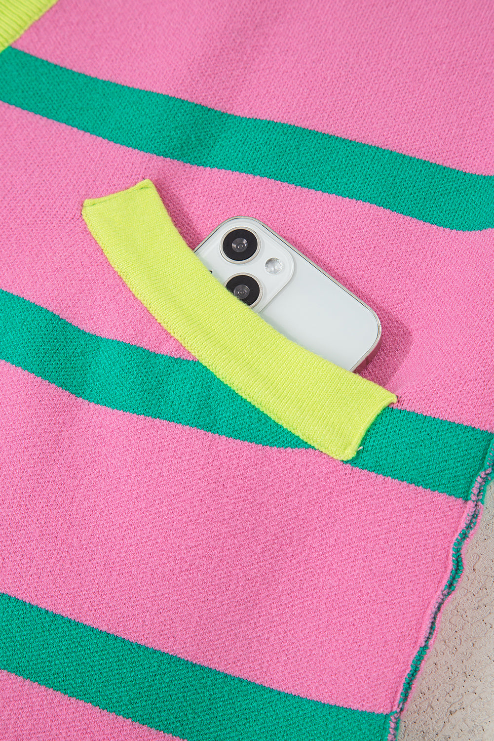 Pink Stripe Colorblock Cardigan For Trendy Style