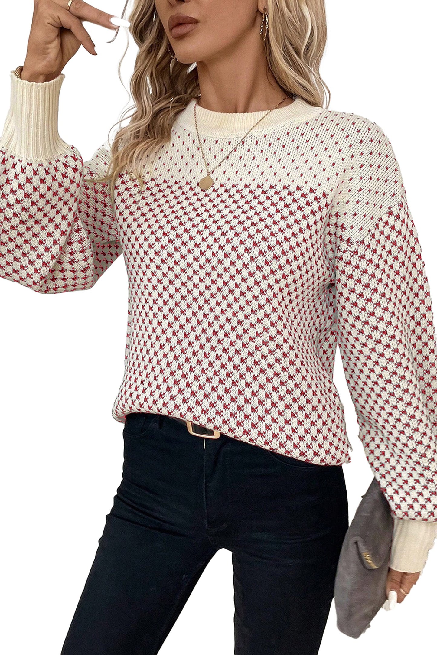 Black Contrast Lantern Sleeve Sweater