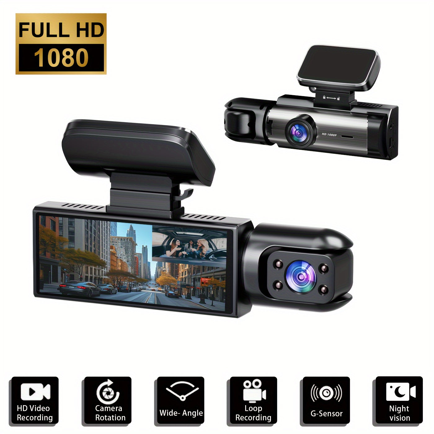 1080p Dual Dash Cam With Night Vision