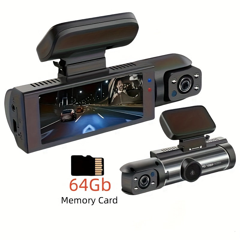 Dual Camera Dash Cam For Cars With 64gb Card