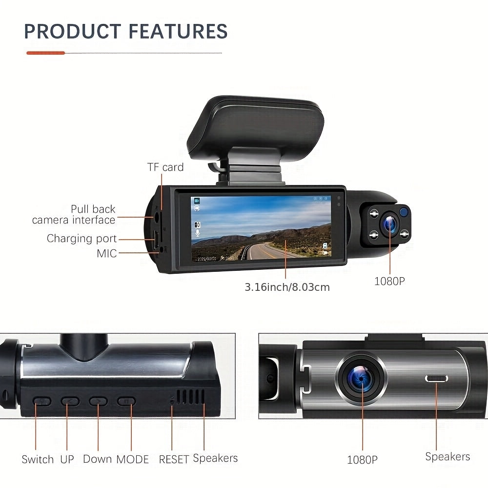 Dual Dash Cam With Night Vision 1080p
