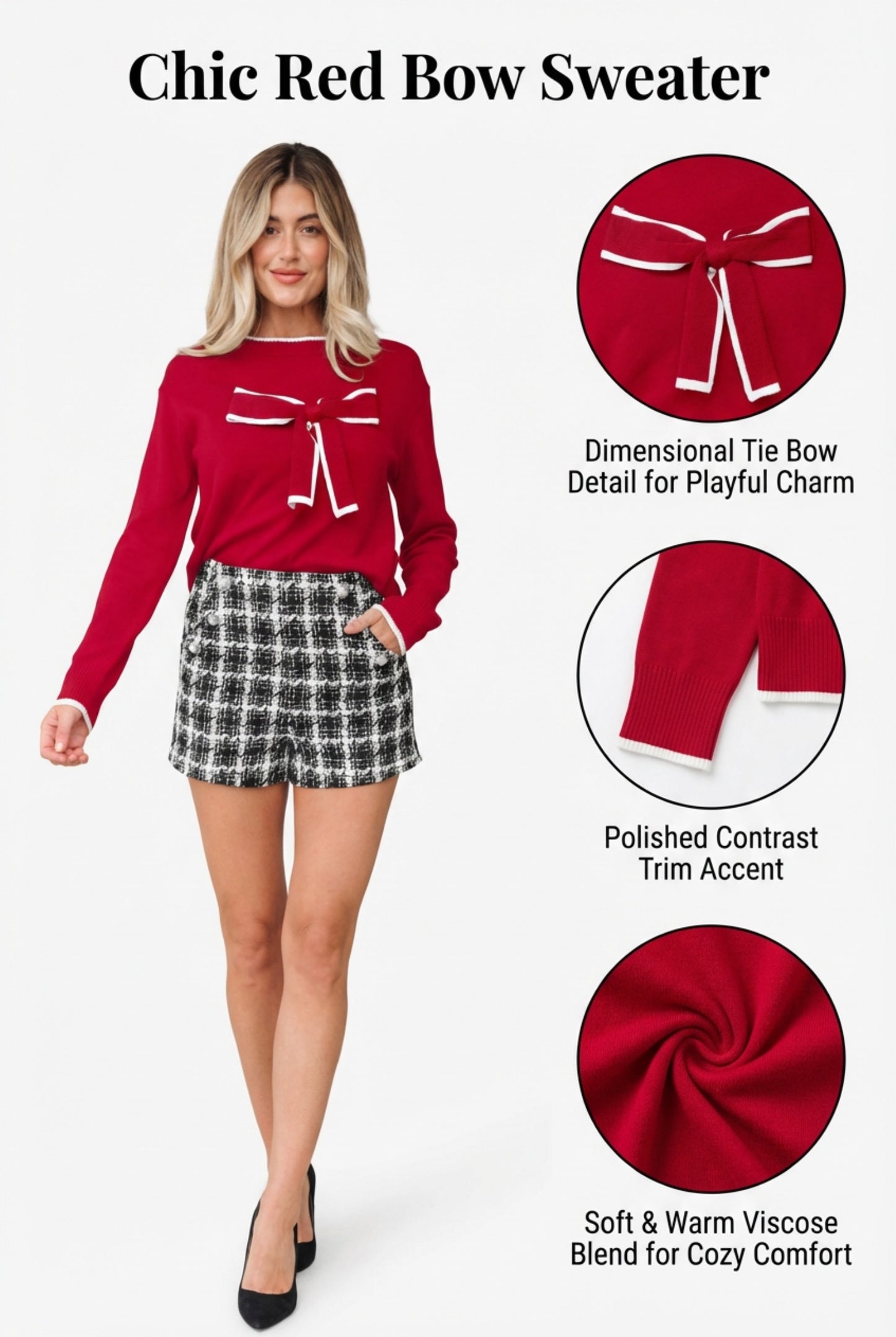 Red Bow Accent Holiday Sweater
