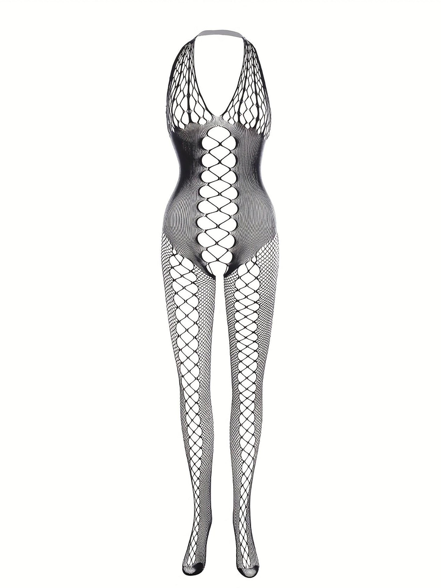4-Pack Fishnet Bodystocking Set with Jacquard Design & Open Crotch