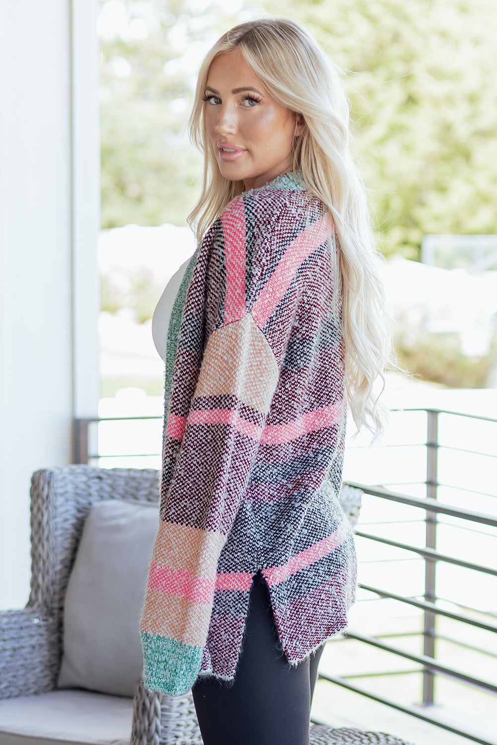 Multicolor Striped Open Front Cardigan