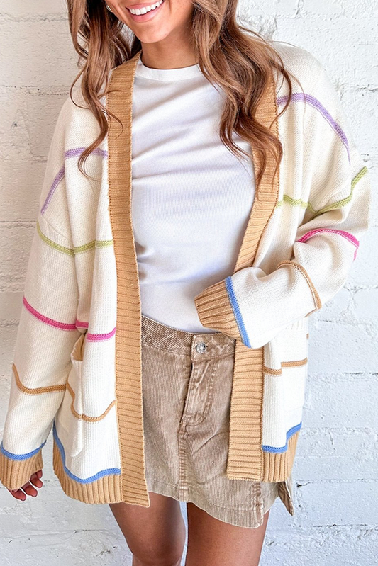 White Color Block Cardigan For Stylish Layers
