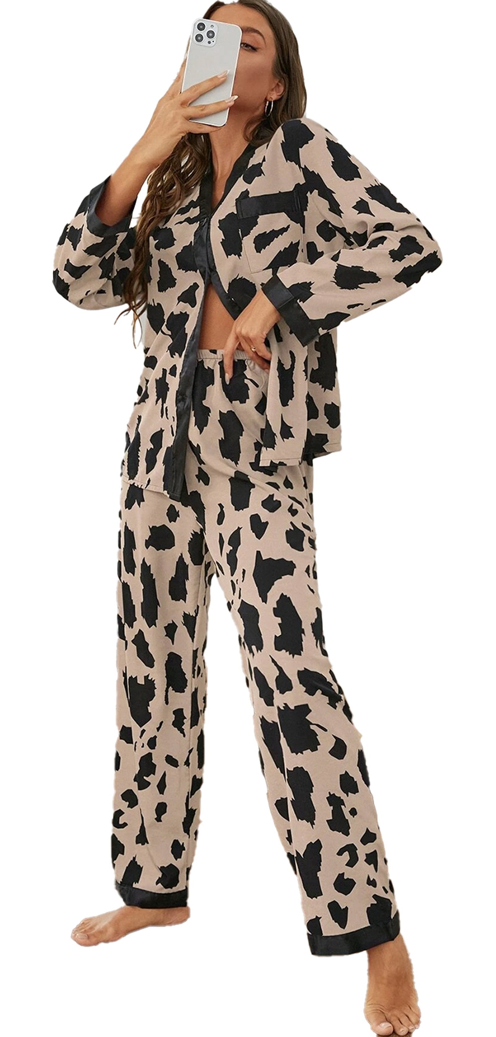 Khaki Cheetah Print Sleepwear Set