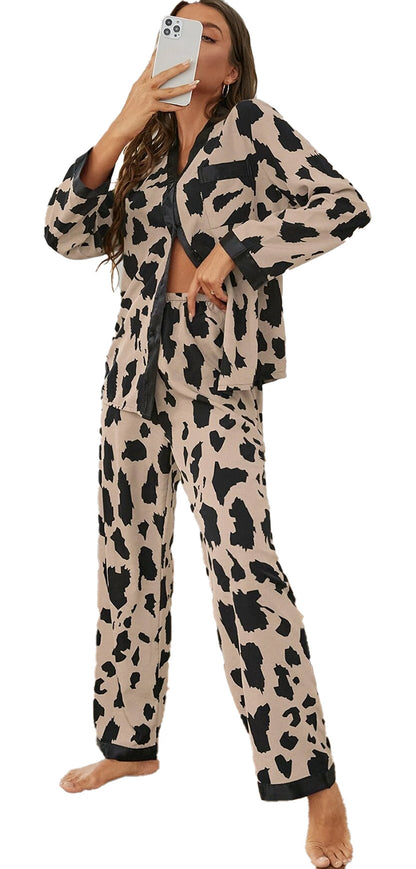 Khaki Cheetah Print Sleepwear Set