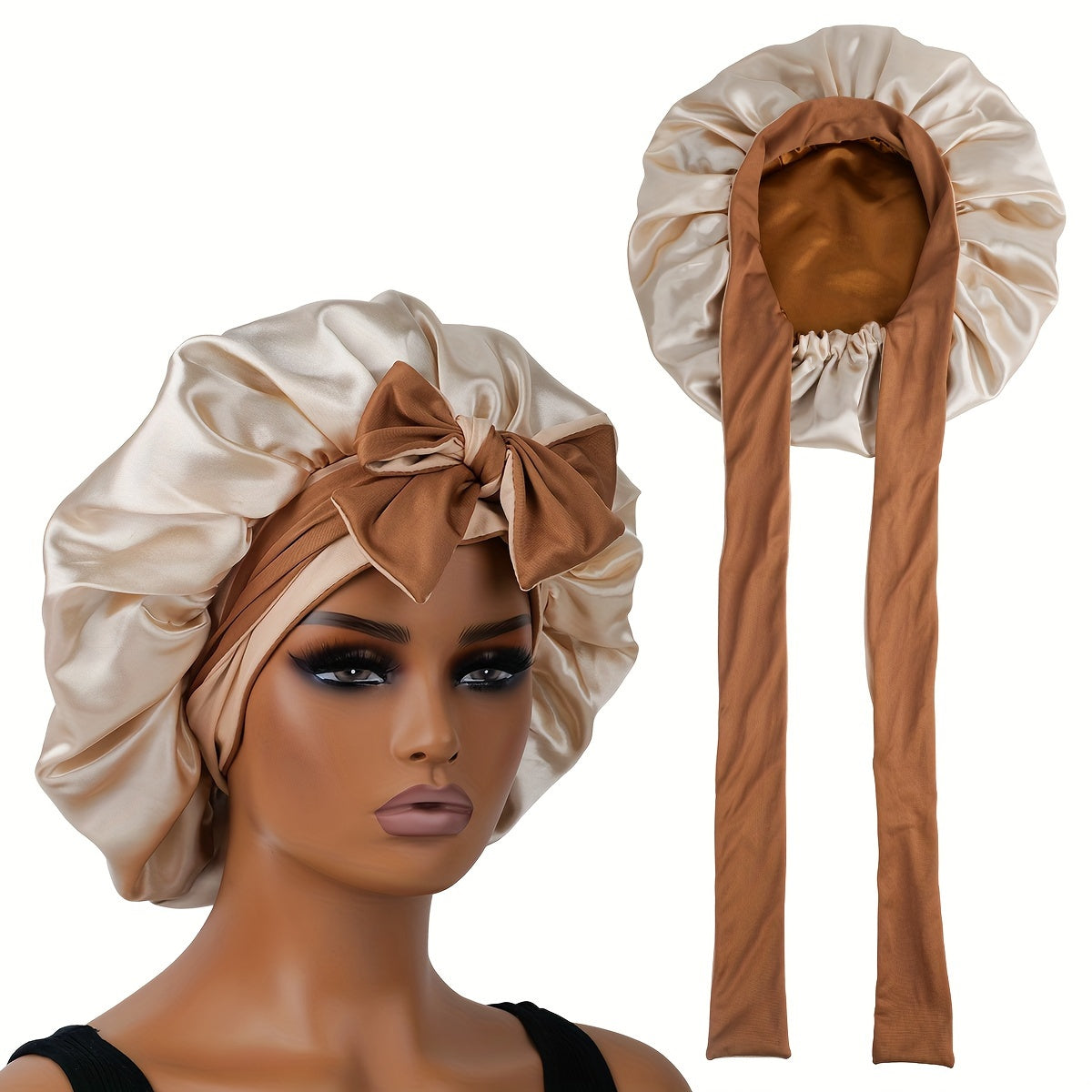 Double Layered Satin Sleep Bonnet With Bow