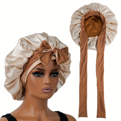 Double Layered Satin Sleep Bonnet With Bow