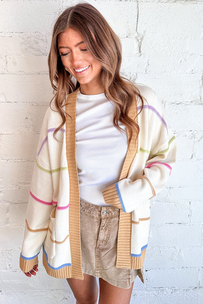 White Color Block Cardigan For Stylish Layers