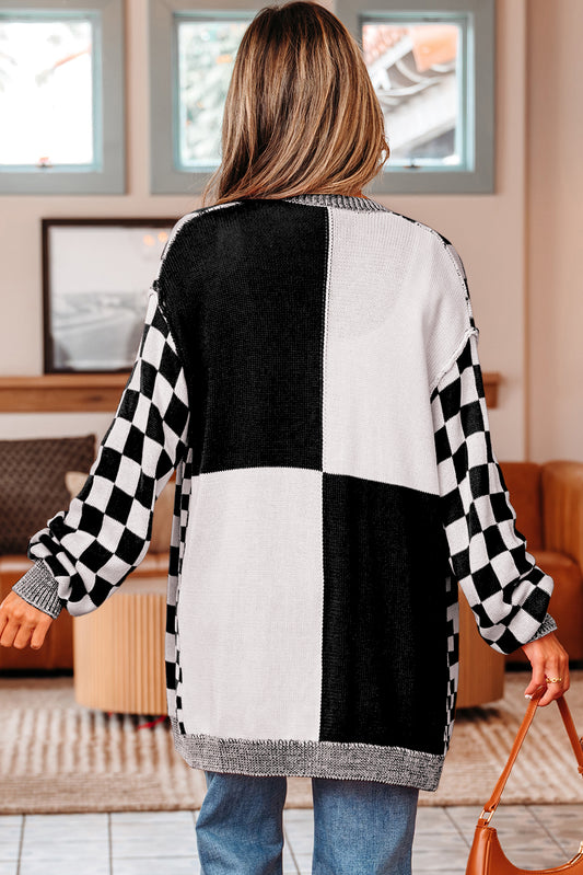 Black Checkered Cardigan For Trendy Style