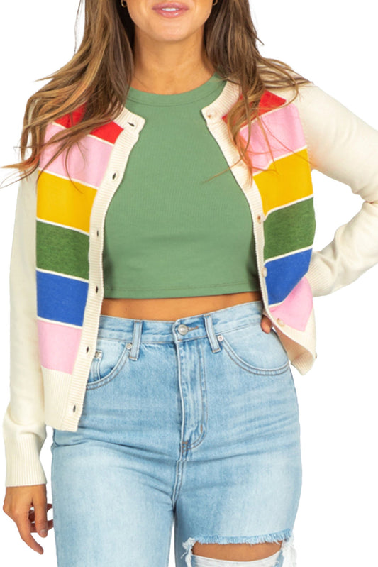 Colorful Stripe Button Front Cardigan