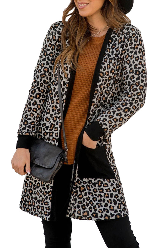 Black Leopard Open Front Cardigan
