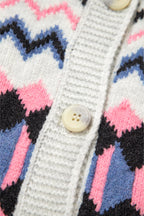 Pink Stripe Geometric Cardigan For Stylish Wear