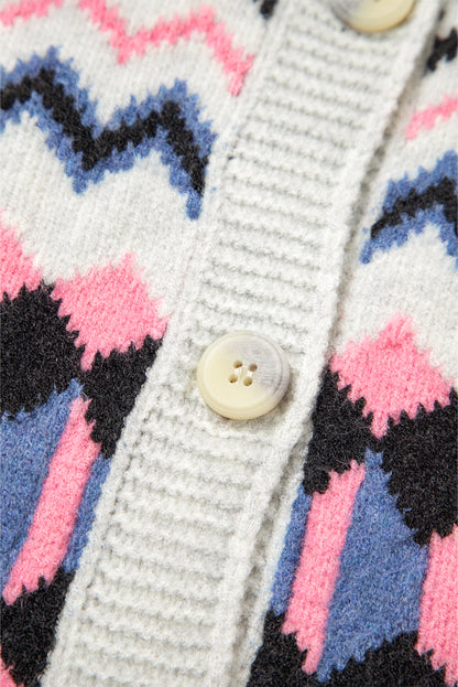 Pink Stripe Geometric Cardigan For Stylish Wear