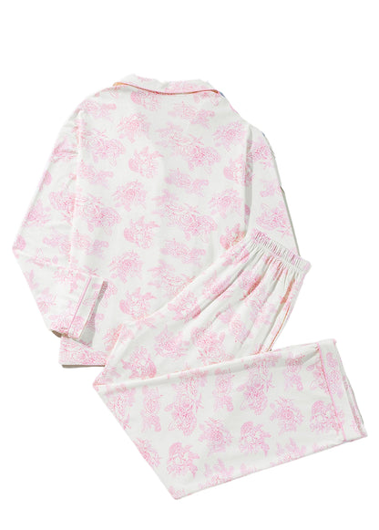 Pink Floral Pajamas Set For Women
