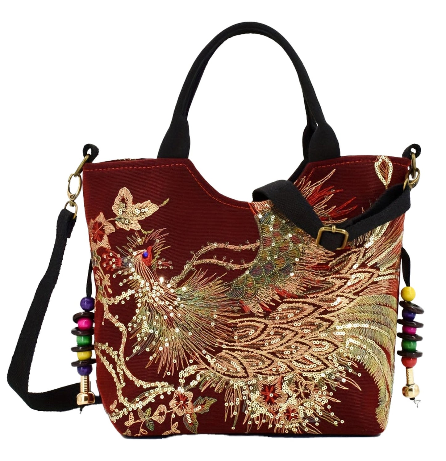 Wo's Embroidered Satchel Bag - Retro Double Handle Handbag with