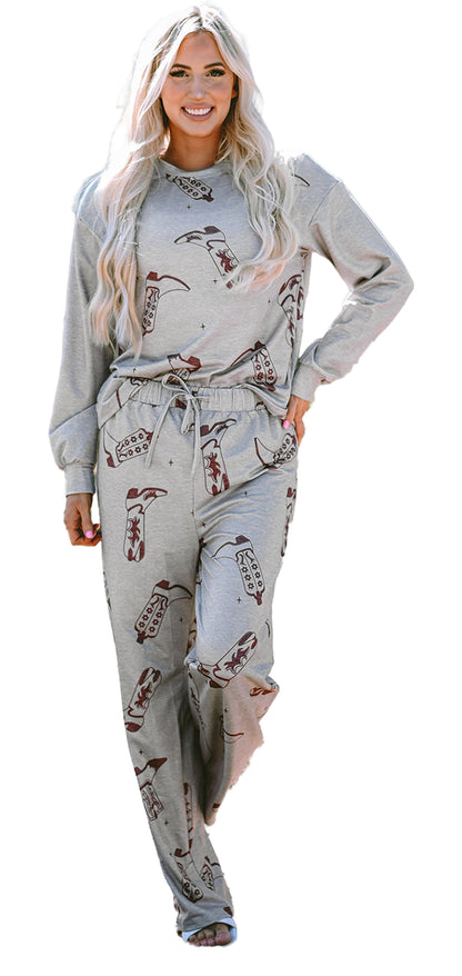 Gray Cowgirl Boots Lounge Set