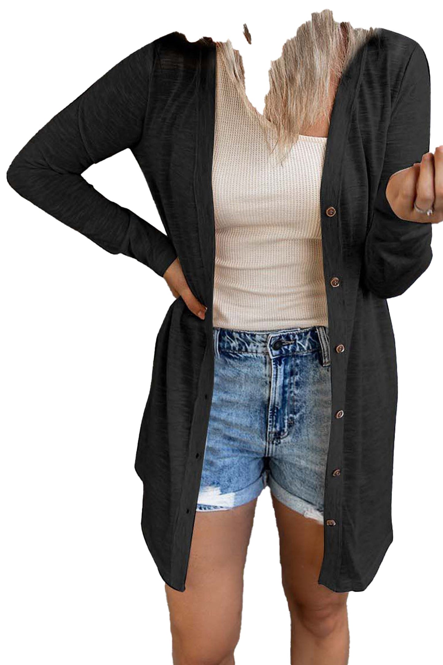 Beige Open-Front Cardigan For Trendy Looks
