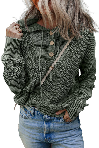 Mist Green Ribbed Hooded Sweater