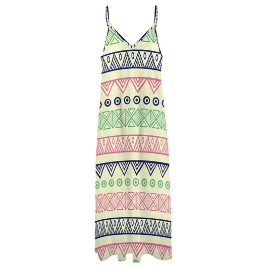 Vestido largo de verano con tirantes y diseño geométrico para mujer