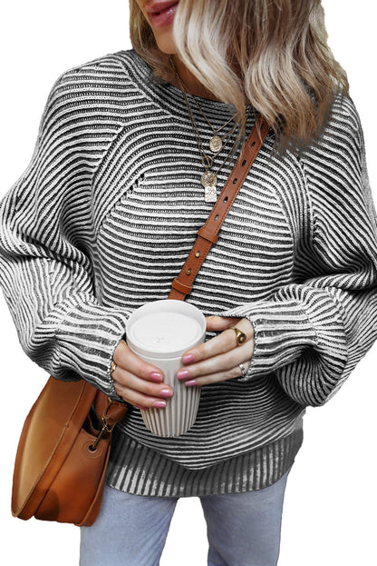 Blue Striped Knit Boat Neck Sweater