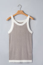Pale Khaki Contrast Trim Ribbed Knit Sweater Tank Top