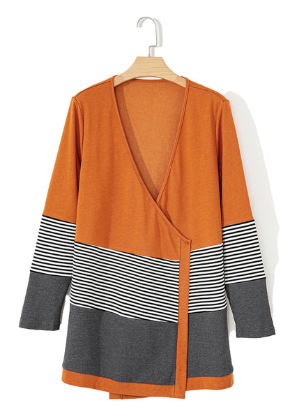 Orange Colorblock Cardigan For Chic Style