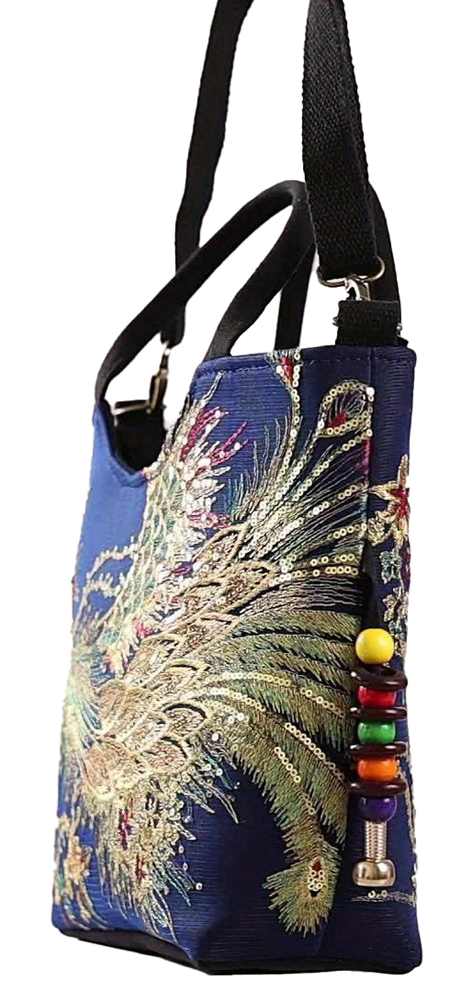 Wo's Embroidered Satchel Bag - Retro Double Handle Handbag with
